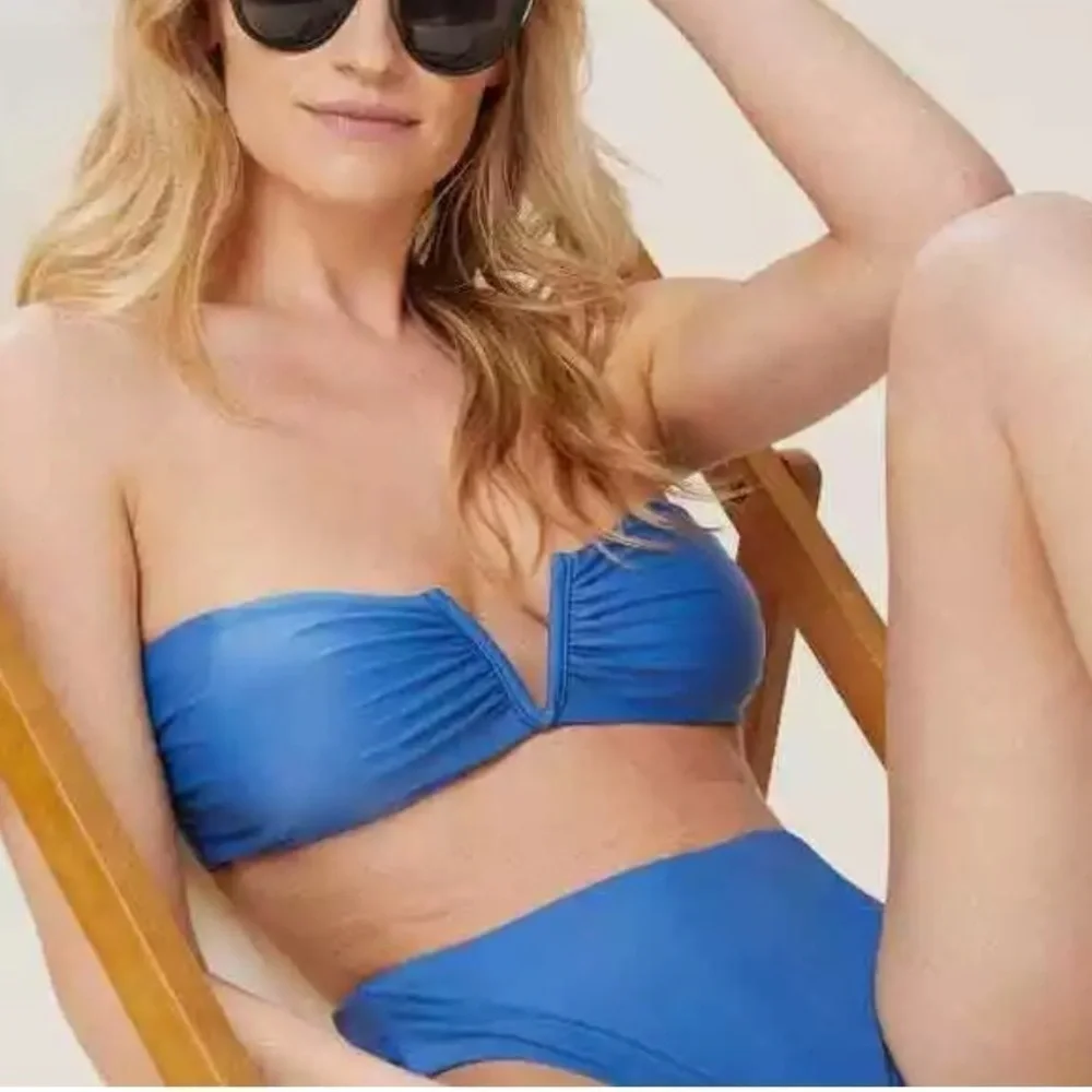 Andie Swim The Scala Bandeau Bikini Top in Blue Size Large NWT!